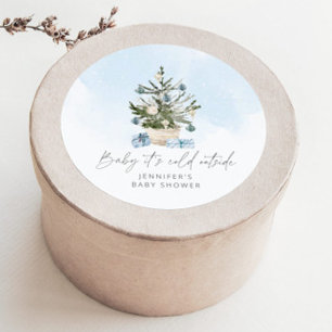 Blue winter Baby its cold outside baby shower Classic Round Sticker
