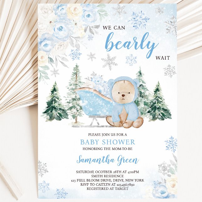 Blue Winter Bear Baby Shower Invitation (Creator Uploaded)