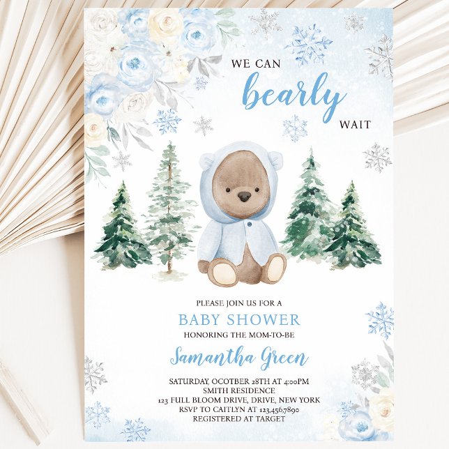 Blue Winter Bear Baby Shower Invitation (Creator Uploaded)