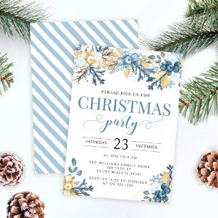 Blue winter berries Christmas party invitation