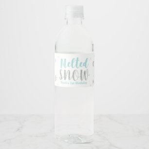 Blue Winter Birthday Party Water Bottle Label
