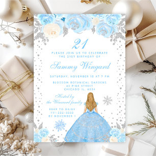 Blue Winter Blonde Hair Princess Birthday Party Invitation