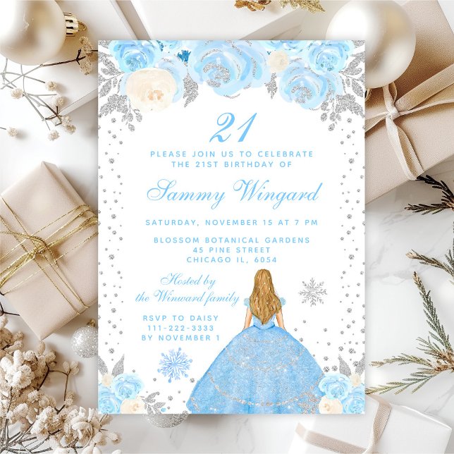 Blue Winter Blonde Hair Princess Birthday Party Invitation (Creator Uploaded)