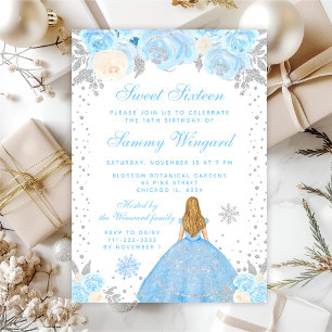 Blue Winter Blonde Hair Princess Sweet Sixteen Invitation