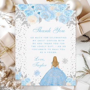 Blue Winter Blonde Hair Princess Sweet Sixteen Thank You Card