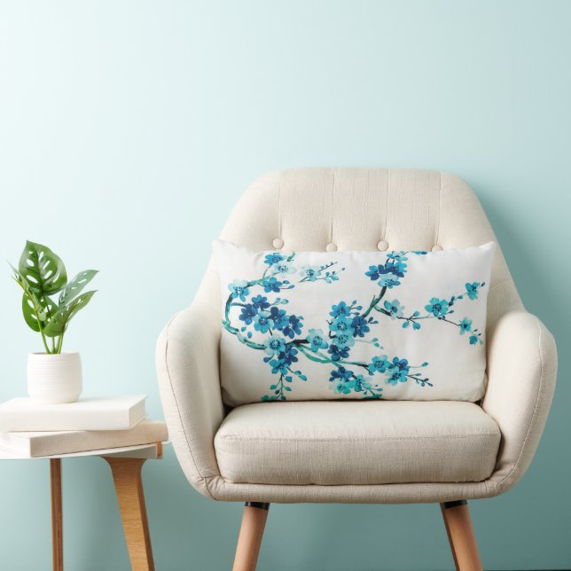 Blue Winter Blooms | Floral Lumbar Cushion (Chair)