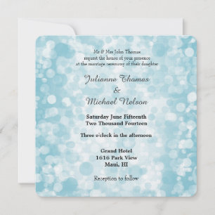 Blue Winter Bokeh Wedding Invitation