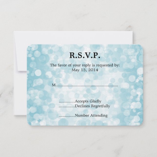Blue Winter Bokeh Wedding RSVP Card (Front)