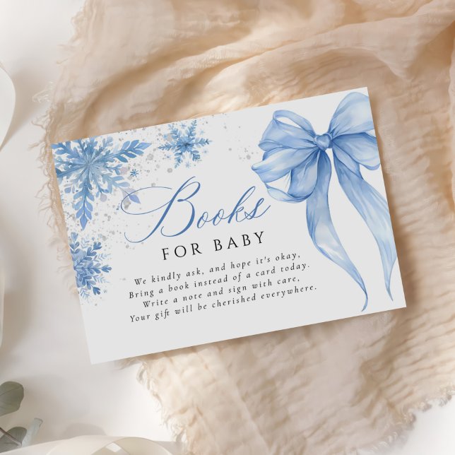 Blue Winter Bow Baby Shower Books for Baby Enclosure Card (Creator Uploaded)