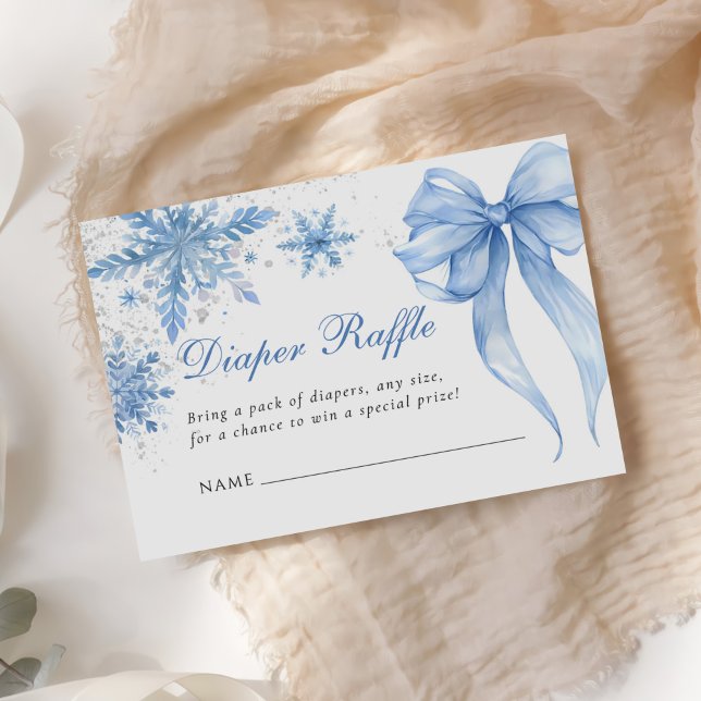 Blue Winter Bow Baby Shower Diaper Raffle Enclosure Card (Creator Uploaded)