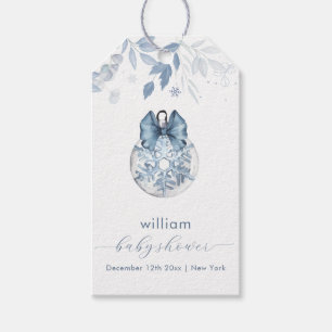 Blue Winter Bow Snowflake Ornament Baby Shower Gift Tags