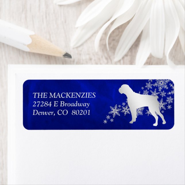 Blue Winter Boxer Dog Return Address (Insitu)