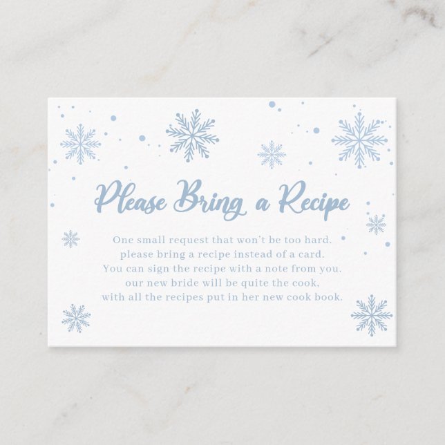Blue Winter Bridal Shower Recipe Request Enclosure Card (Front)