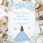 Blue Winter Brown Hair Princess Sweet Sixteen Card<br><div class="desc">This elegant and glamourous birthday card can be personalised with a name or title such as daughter, granddaughter, niece, friend etc. The design features a beautiful princess with brown hair and fair skin in a blue ball gown. The text combines handwritten script and modern sans serif fonts for a classy...</div>