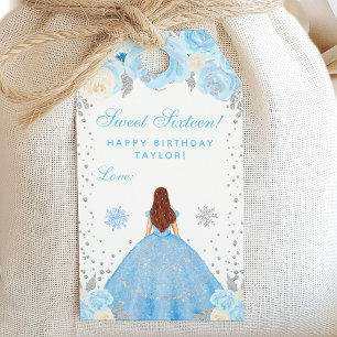 Blue Winter Brown Hair Princess Sweet Sixteen Gift Tags