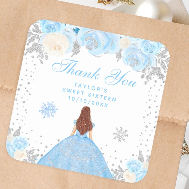 Blue Winter Brown Hair Princess Sweet Sixteen Square Sticker (Creator Uploaded)