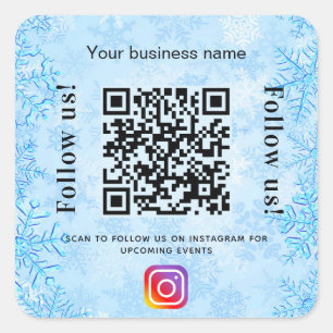 Blue winter business name qr code instagram square sticker