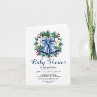 Blue Winter Christmas Bells baby shower Invitation