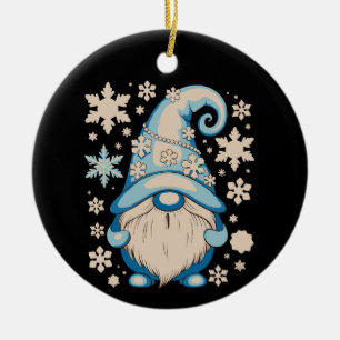 Blue Winter Christmas Gnome Xmas Snow Holiday Ceramic Tree Decoration