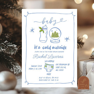 Blue Winter Christmas Hand Drawn Baby Shower Invitation