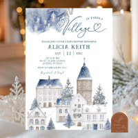 Blue Winter Christmas Hygge Village Baby Shower
