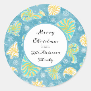 Blue Winter Christmas Monogram Classic Round Sticker