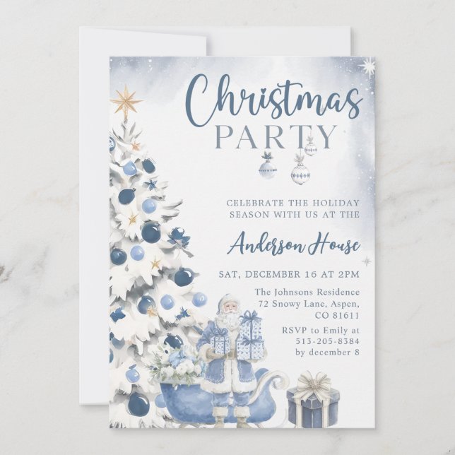 Blue Winter Christmas Party Invitation (Front)