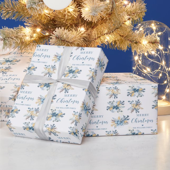 Blue winter Christmas personalised wrapping paper (Holidays)