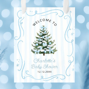 Blue Winter Christmas Tree Baby Shower Welcome Poster