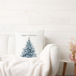 Blue Winter Christmas Tree Gold Star Cushion