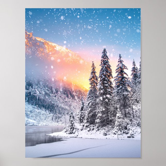 Blue Winter Christmas Wall Art Prints (Front)