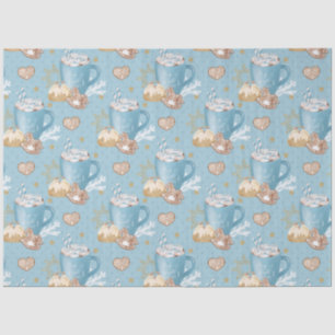Blue Winter Cocoa & Gingerbread Pattern Tissue Paper