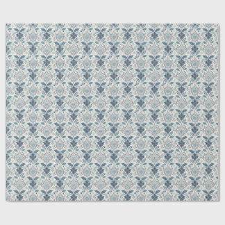 Blue Winter Damask Wrapping Paper