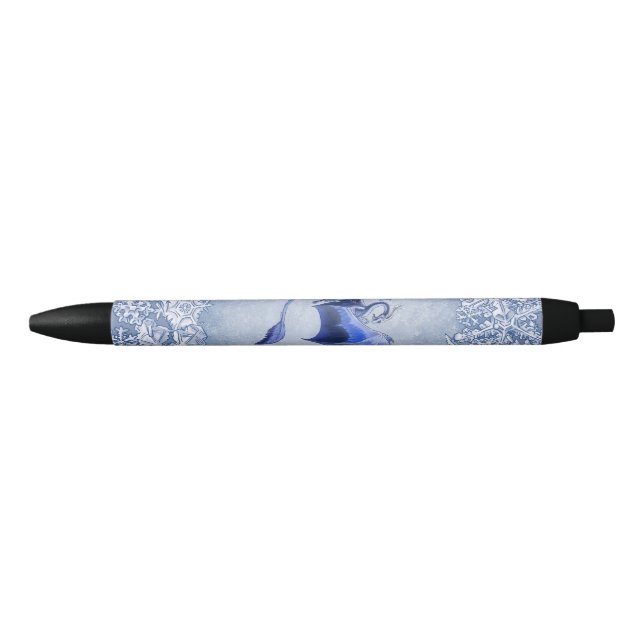 Blue Winter Dragon Fantasy Nature Art Black Ink Pen (Front)