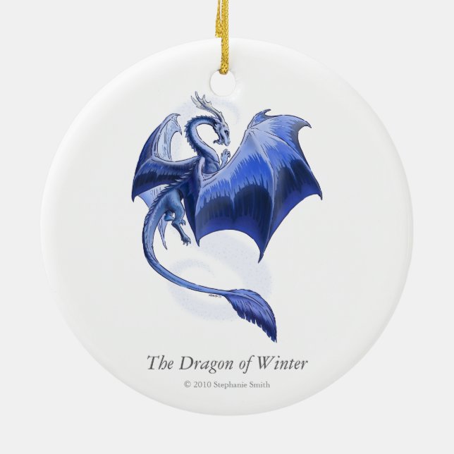 Blue Winter Dragon Fantasy Nature Art Ceramic Tree Decoration (Back)