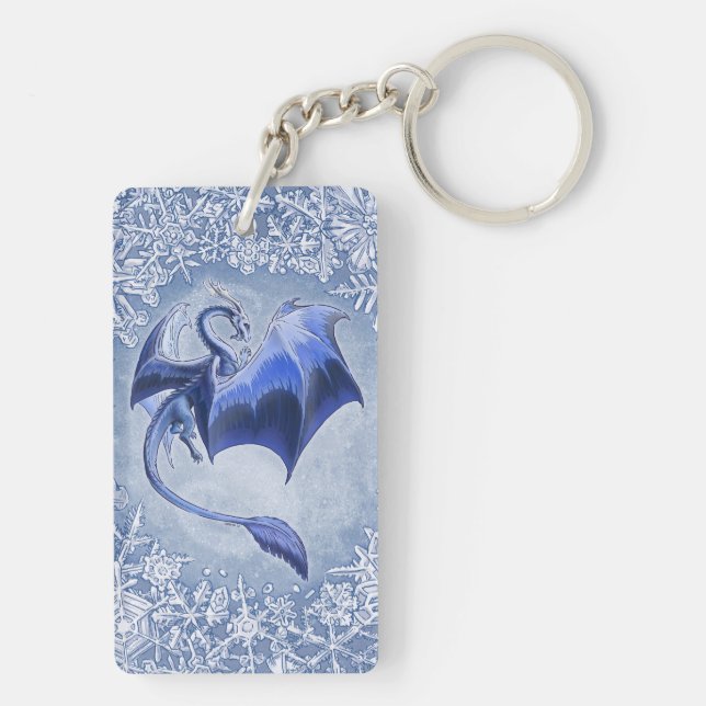 Blue Winter Dragon Fantasy Nature Art Key Ring (Back)