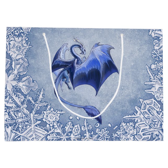 Blue Winter Dragon Fantasy Nature Art Large Gift Bag (Back)