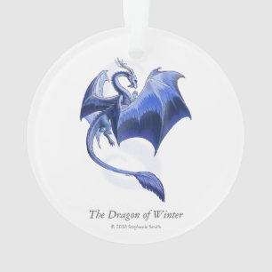 Blue Winter Dragon Fantasy Nature Art Ornament