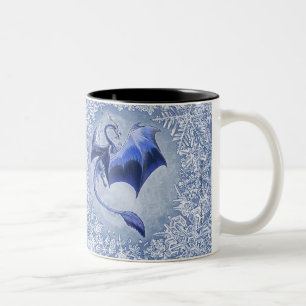Blue Winter Dragon Fantasy Nature Art Two-Tone Coffee Mug