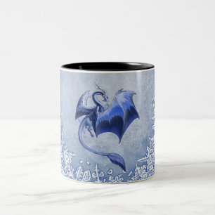 Blue Winter Dragon Fantasy Nature Art Two-Tone Coffee Mug