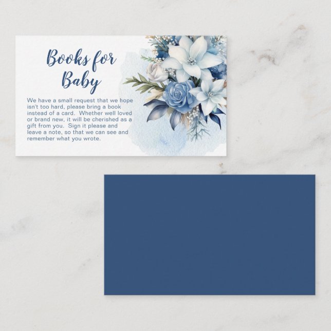 Blue Winter Floral Baby Shower Books for Baby Enclosure Card (Front/Back)