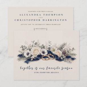 Blue Winter Floral Watercolor Wedding Invitation Postcard