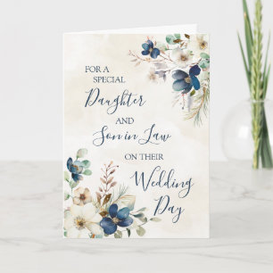 Blue Winter Floral Wedding Day Daughter Son in Law Thank You Card
