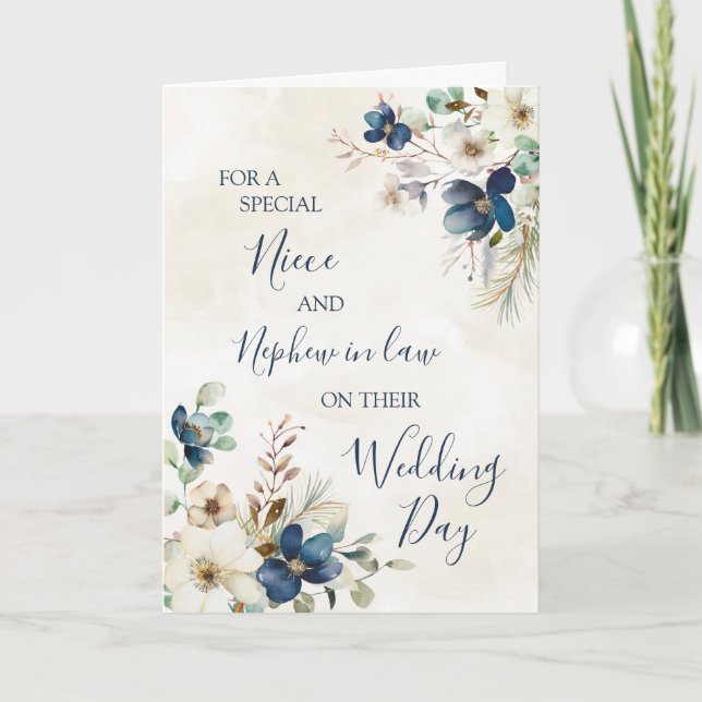 Blue Winter Floral Wedding Day Niece Nephew in Law Thank You Card (Front)