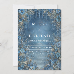Blue Winter Floral Wedding Invitation