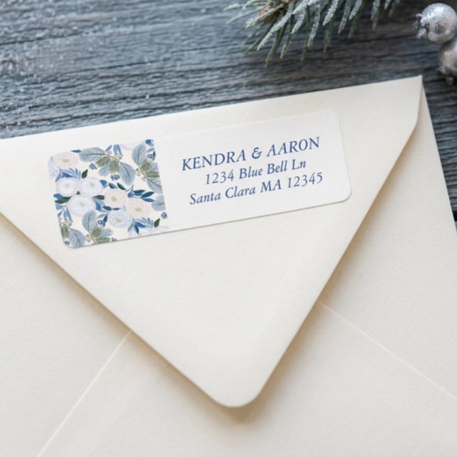 Blue Winter Floral Wedding Return Address (Creator Uploaded)