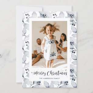 Blue Winter Foliage Photo Merry Christmas Card