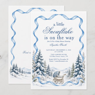 Blue Winter Forest Carriage Baby Shower Invitation