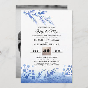 Blue Winter Forest Engagement Party Photo Invitation