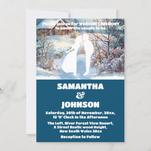Blue Winter Forest Landscape Wedding Invitation